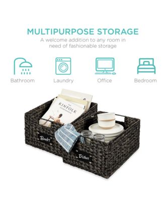 Set of 2 16in Woven Water Hyacinth Pantry Baskets w/ Chalkboard Label, Chalk Marker