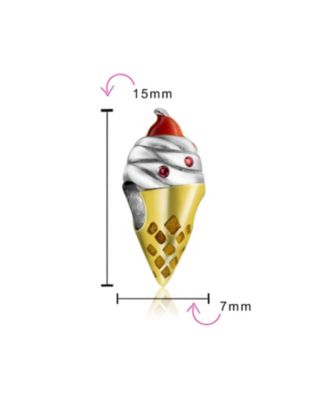 Multi Color Ice Cream Cone Charm Bead Two Tone 14K Gold Plated .925 Sterling Silver Fits European Bracelet