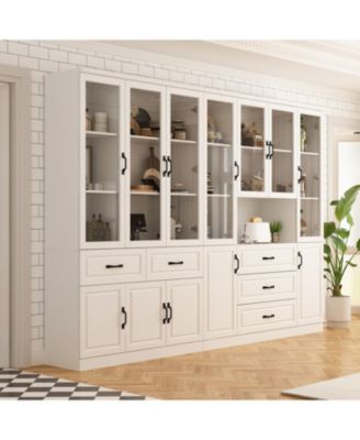 19-Shelf Wood Standard Bookcase With Adjustable Shelves,5 Drawers