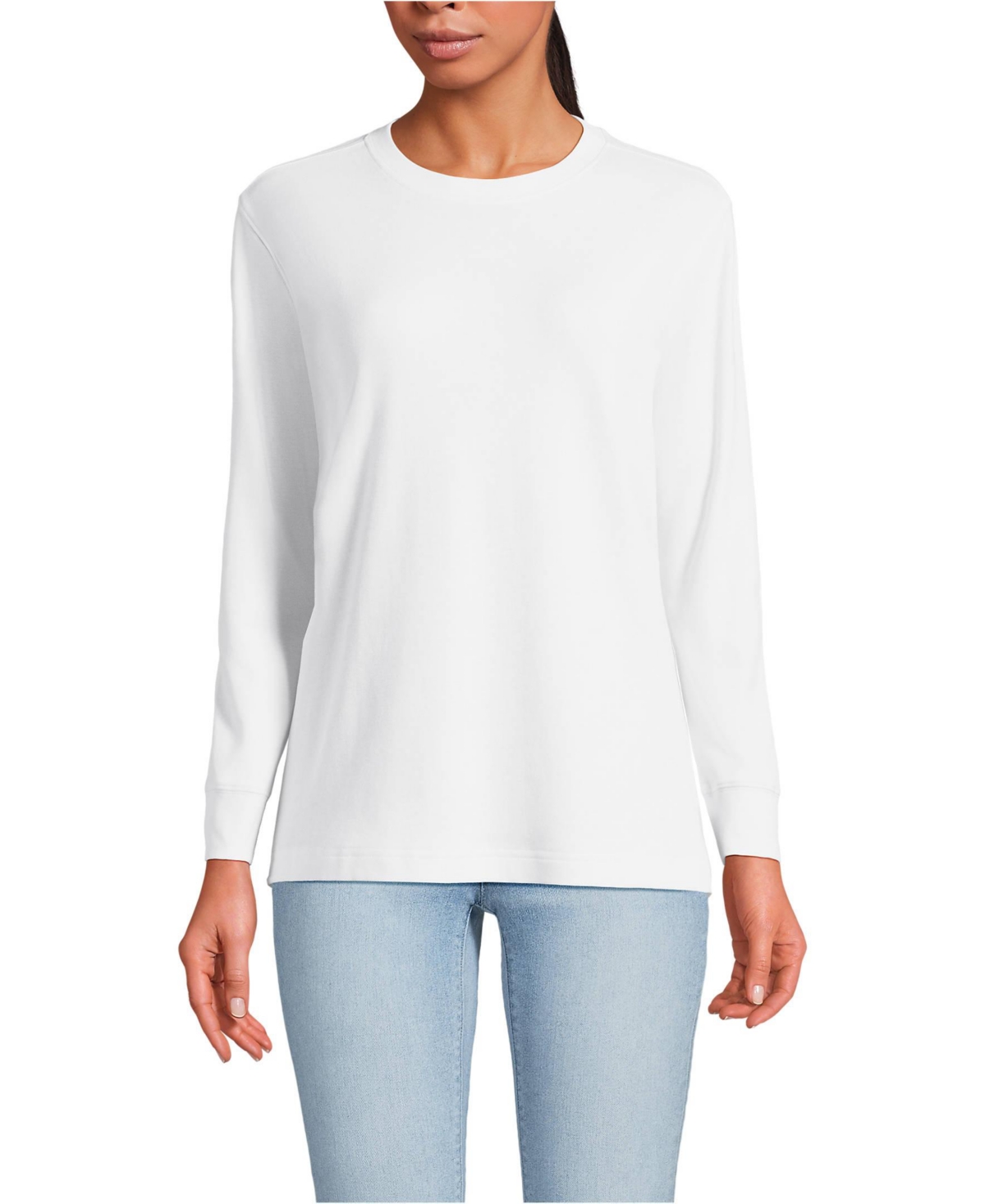 Lands' End Women's Cotton Relaxed Long Sleeve Crew Neck