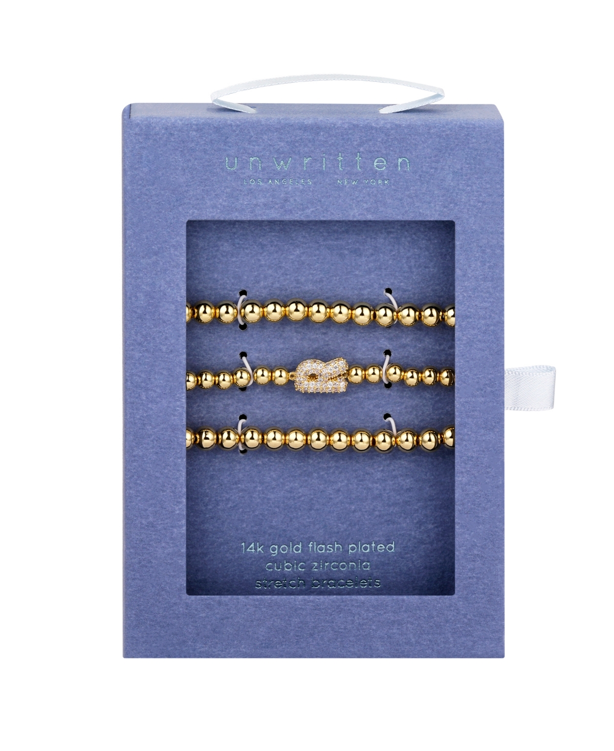 Unwritten Cubic Zirconia Bubble Initial Stretch Bracelet Set In Gold
