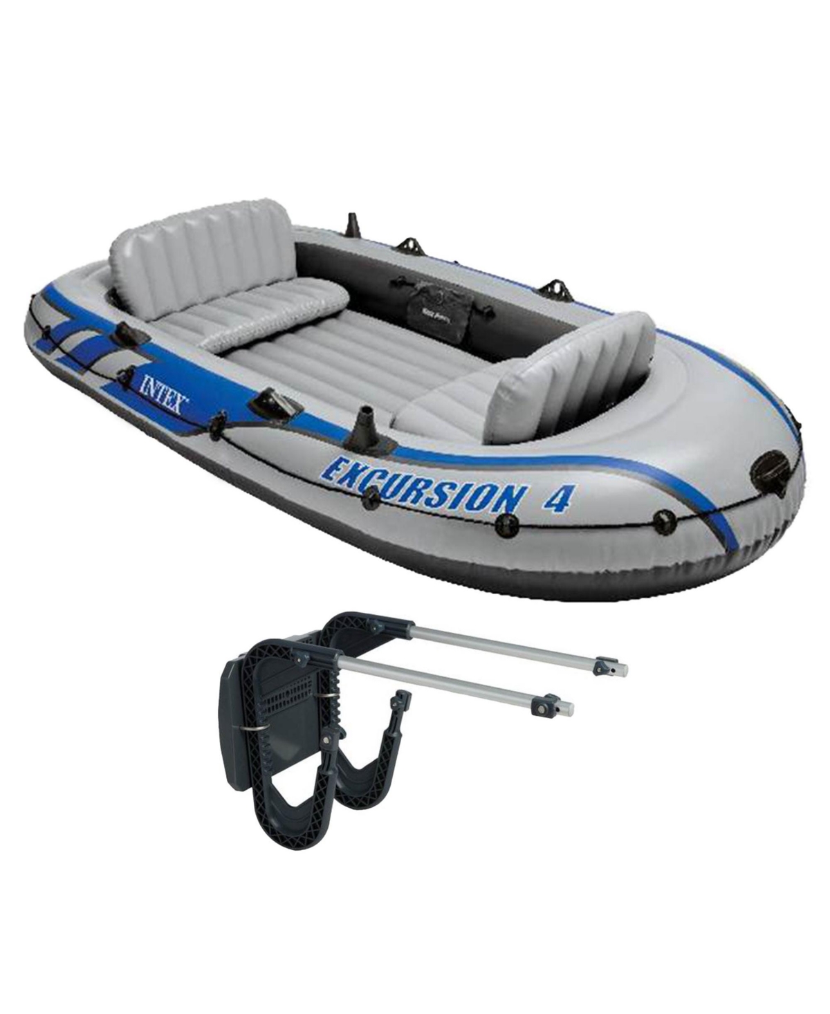 Intex Excursion 4 Inflatable River/Lake Boat Raft Set & Motor Mount Kit
