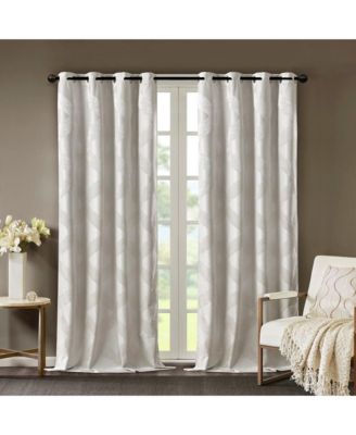 Bentley Ogee Knitted Jacquard Total blackout curtains for bedroom, Silver grommet top fit up to 1.25 inches rod Single Curtain Panel for Living Room, Width 50 length 95 inches, Pitch Black Ambiance Ivory Window Panel