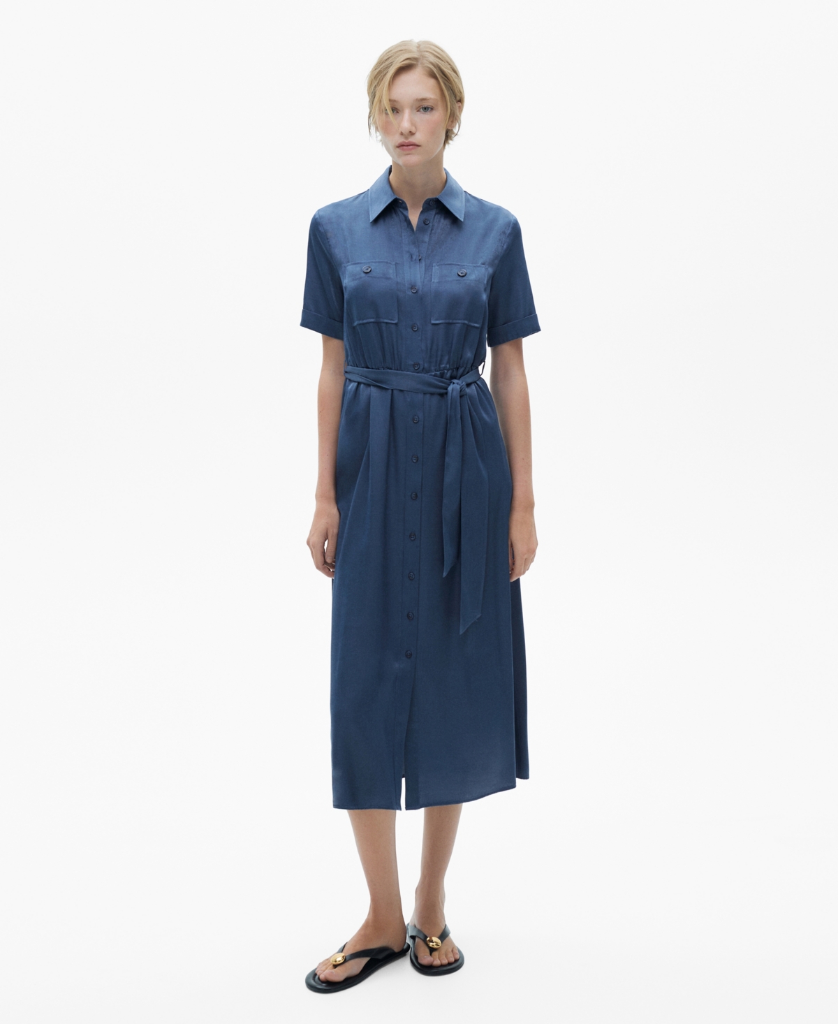Mango Satin Shirt Dress Blue In Blue