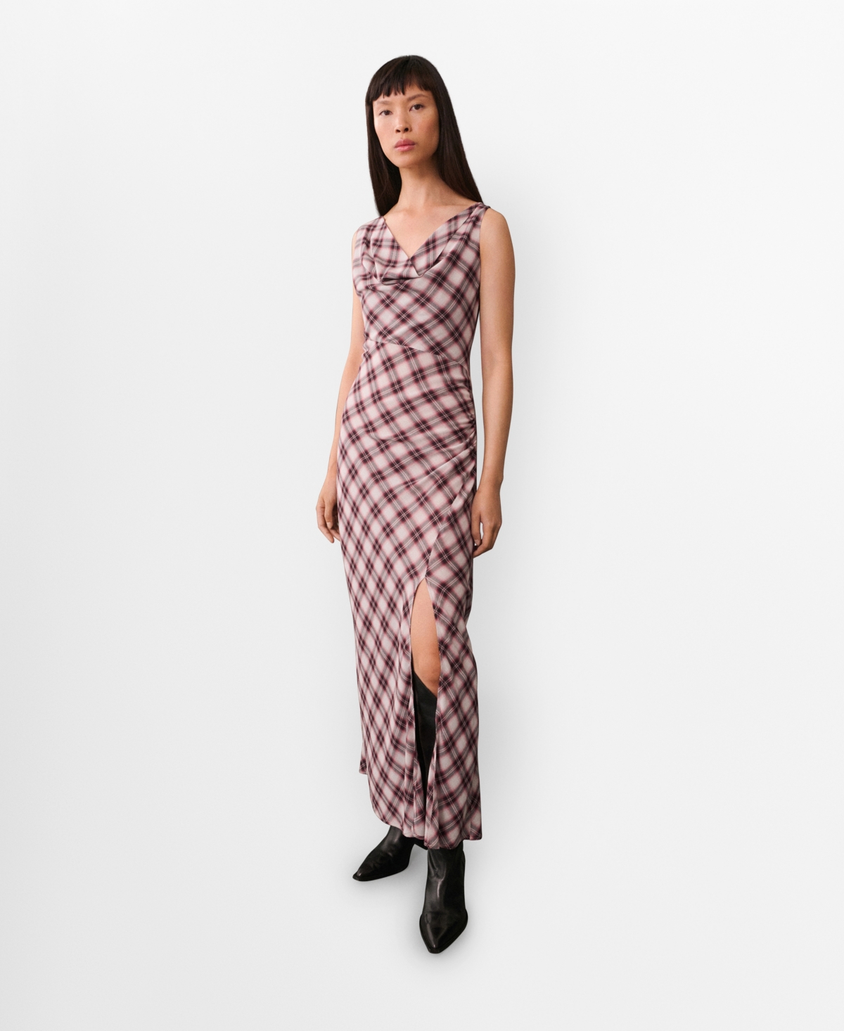 Shop Mango Women's Check-print Midi-dress In Maroon