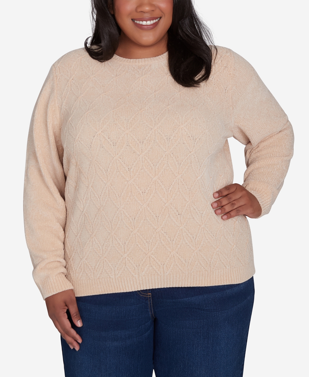 Plus Size Classic Chenille Pullover Sweater - Latte