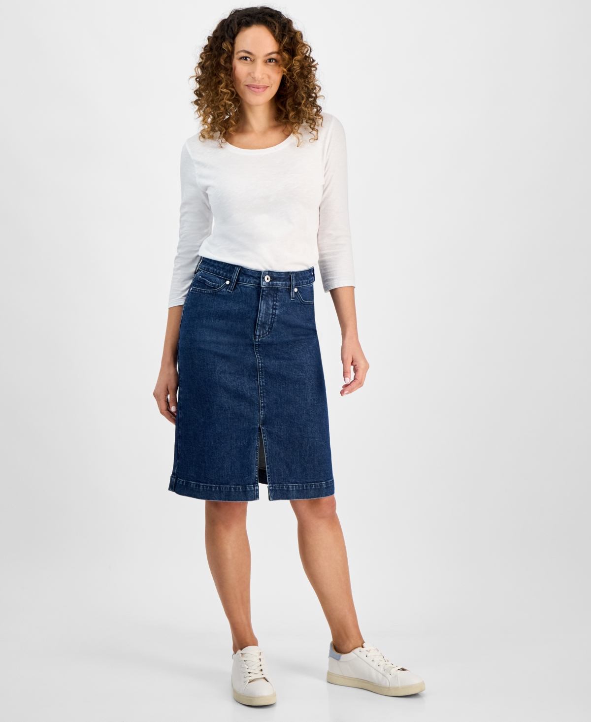 Style & Co Petite Denim Midi Skirt, Exclusively at Macy's