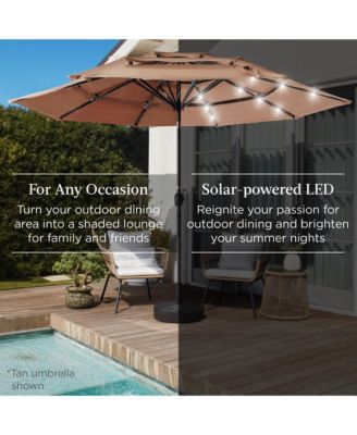 10ft 3-Tier Solar Patio Umbrella w/ 24 LED Lights, Tilt Adjustment, Easy Crank
