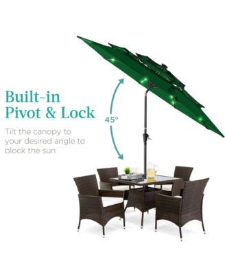 10ft 3-Tier Solar Patio Umbrella w/ 24 LED Lights, Tilt Adjustment, Easy Crank