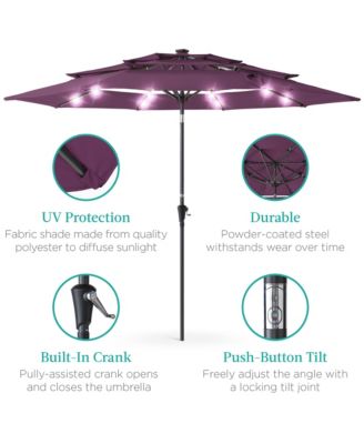 10ft 3-Tier Solar Patio Umbrella w/ 24 LED Lights, Tilt Adjustment, Easy Crank