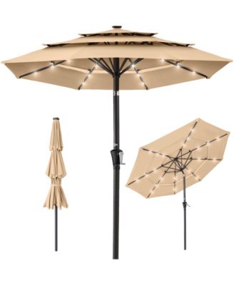  3-Tier Solar Patio Umbrella  24 LED Lights, Tilt Adjustment, Easy Crank