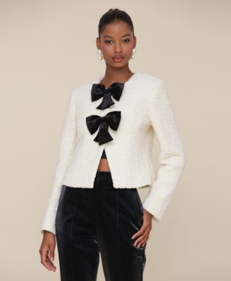 Avec Les Filles - Women's Cropped Bow-Front Jacket