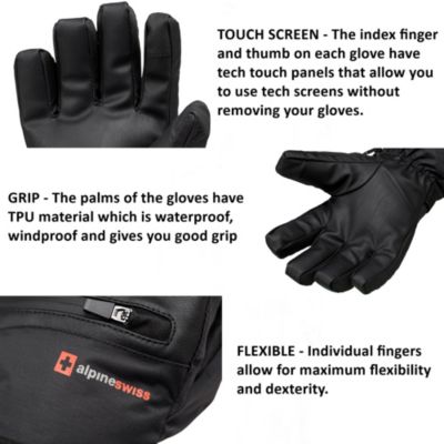 Men's Waterproof Snow Gloves Zipper Pockets Winter Sport Mittens