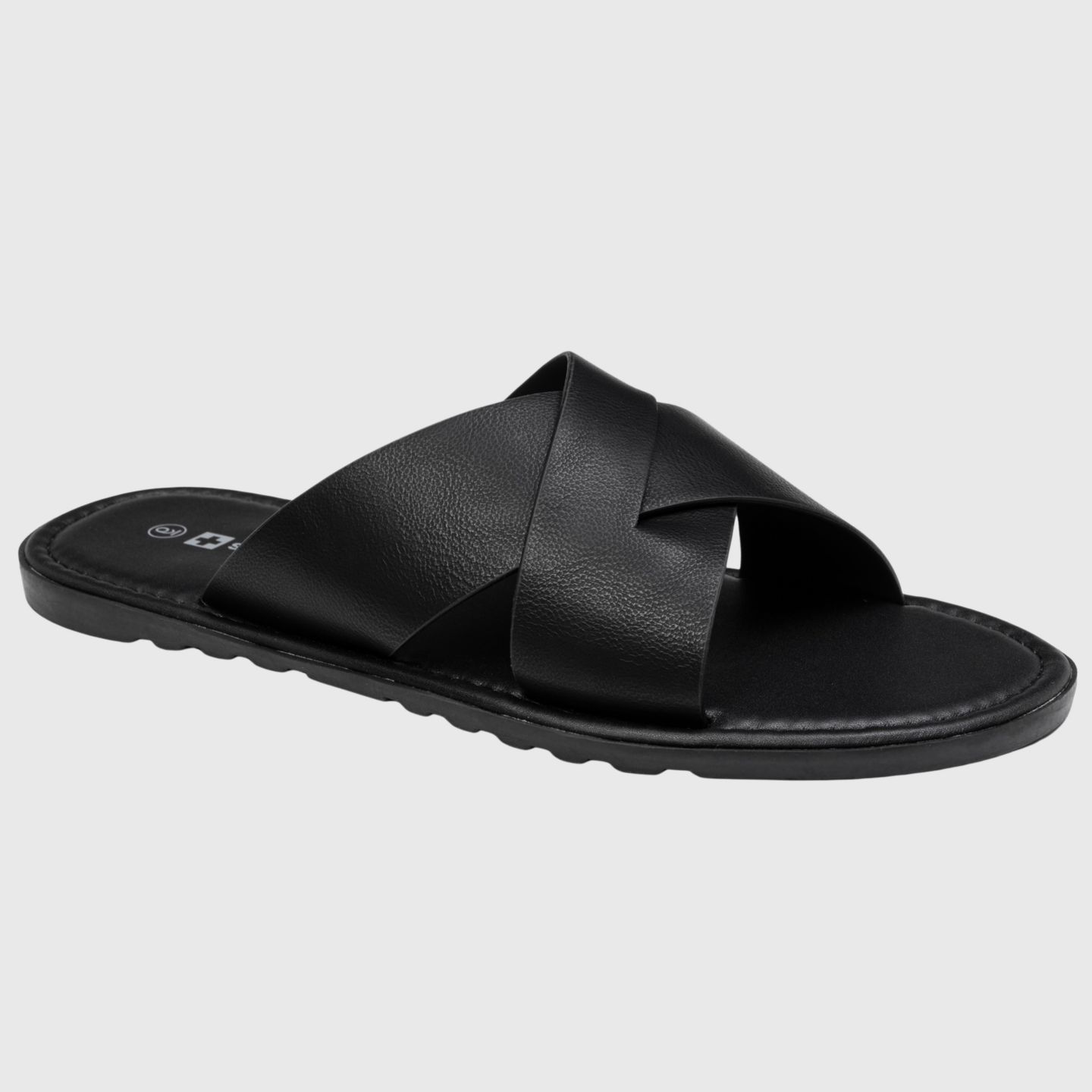Мужские сандалии Alpine Swiss Hugo Faux Leather Slide Sandals Indoor Outdoor Anti-Slip Shoe Cross Strap Design Flip Flops, цвет: Чёрный — фото 1