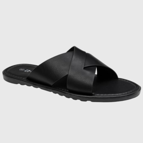 Мужские сандалии Alpine Swiss Hugo Faux Leather Slide Sandals Indoor Outdoor Anti-Slip Shoe Cross Strap Design Flip Flops, цвет: Чёрный