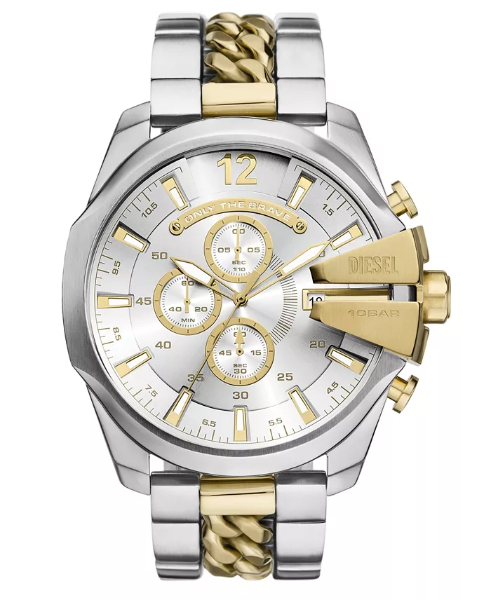 Gold and Silver Diesel Men's Mega Chief Chronograph Watch