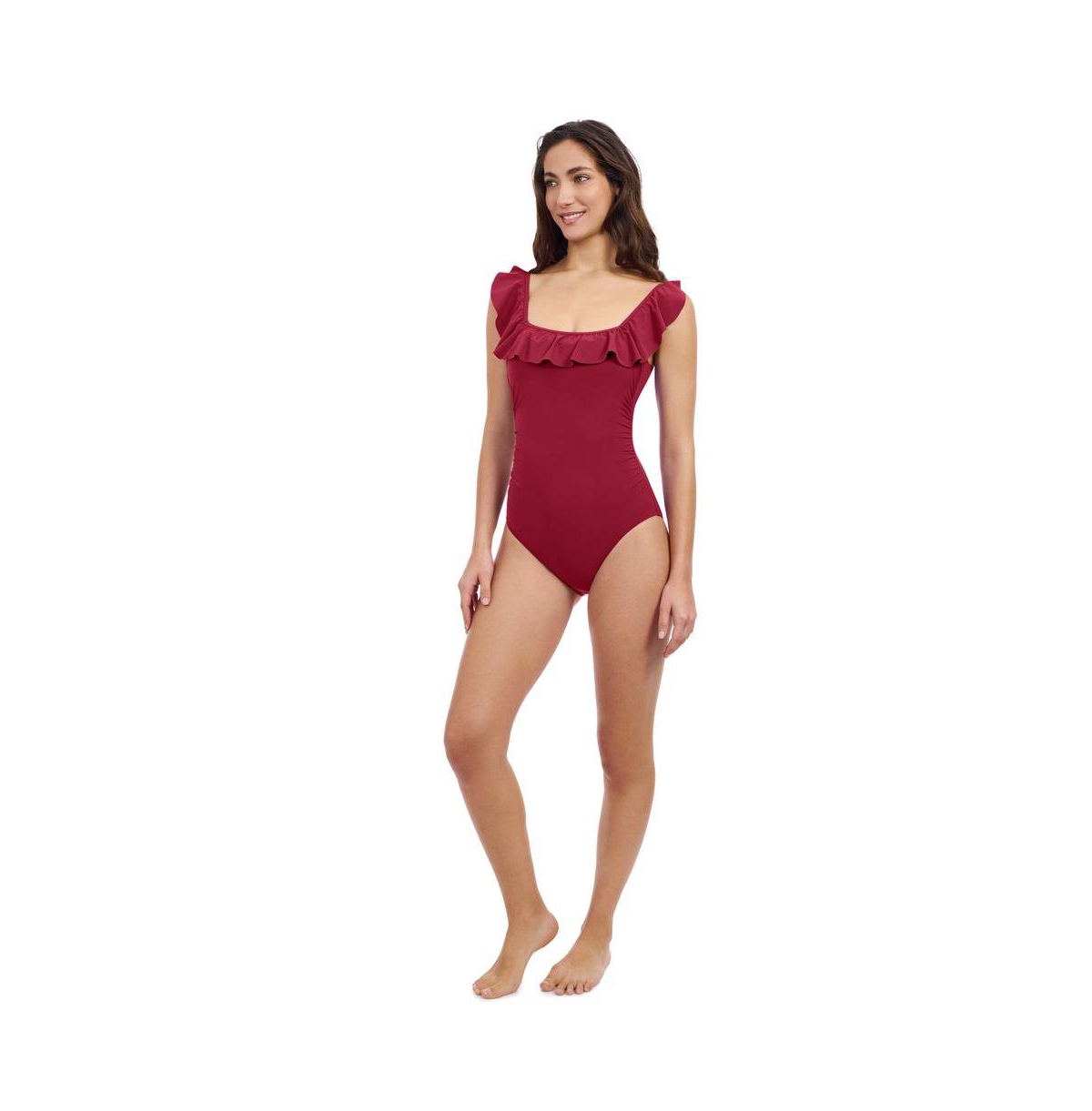 Profile by Gottex Women's Tutti Frutti Square Neck Ruffle One Piece Soft Cups Adjustable Straps