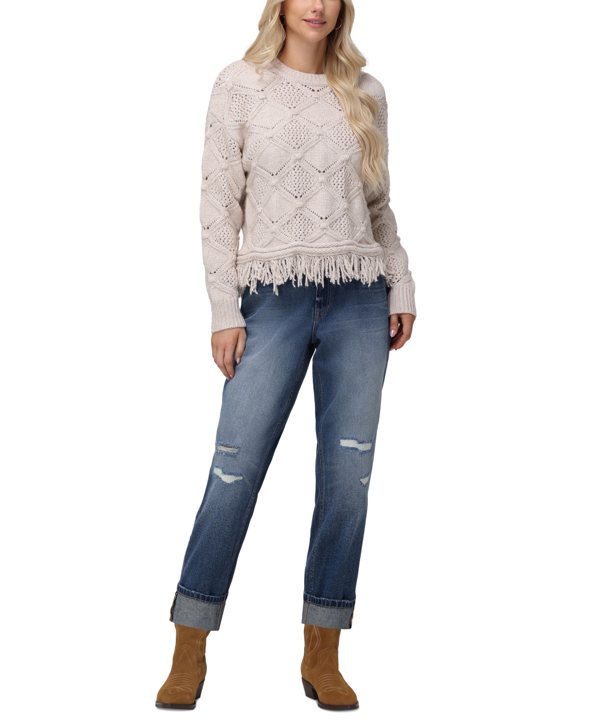 Frye Women's Pointelle Fringe Sweater