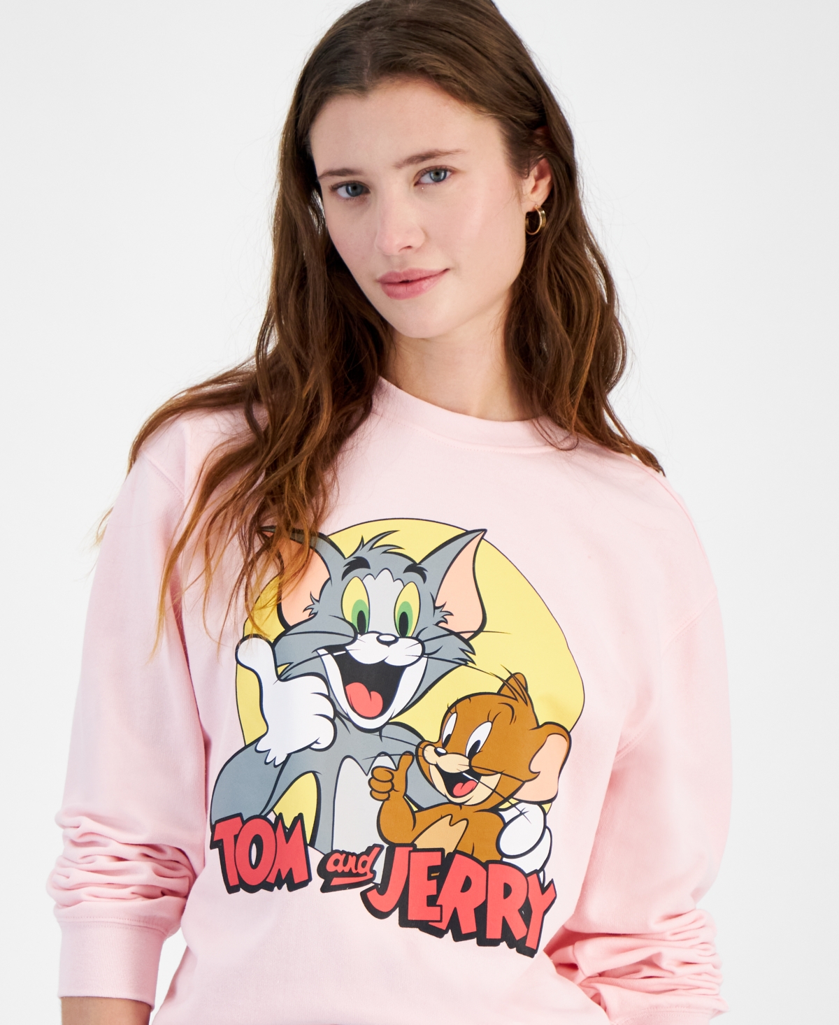 Shop Freeze 24-7 Juniors' Tom & Jerry Crewneck Sweatshirt In Ballet Slipper