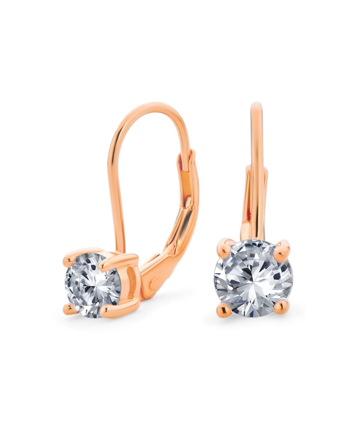 Traditional Round 1CT Cz Solitaire Drop Earrings Gold Plated .925 Sterling Silver Leverback - Rose