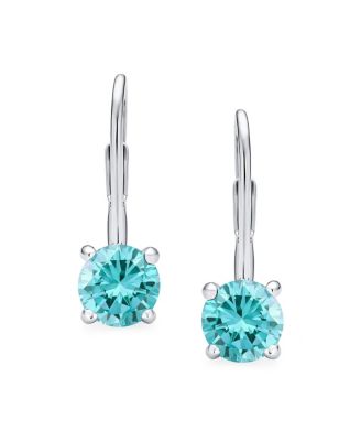 Traditional Round 1CT CZ Solitaire Drop Earrings Gold Plated .925 Sterling Silver Lever back
