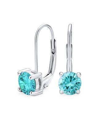 Traditional Round 1CT CZ Solitaire Drop Earrings Gold Plated .925 Sterling Silver Lever back