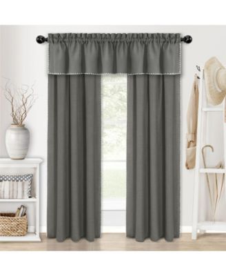 Complete Coastal Hamptons Living Rod Pocket Textured Semi Sheer 3 Piece Window Curtain & Valance Set - 84 in. Long - Navy