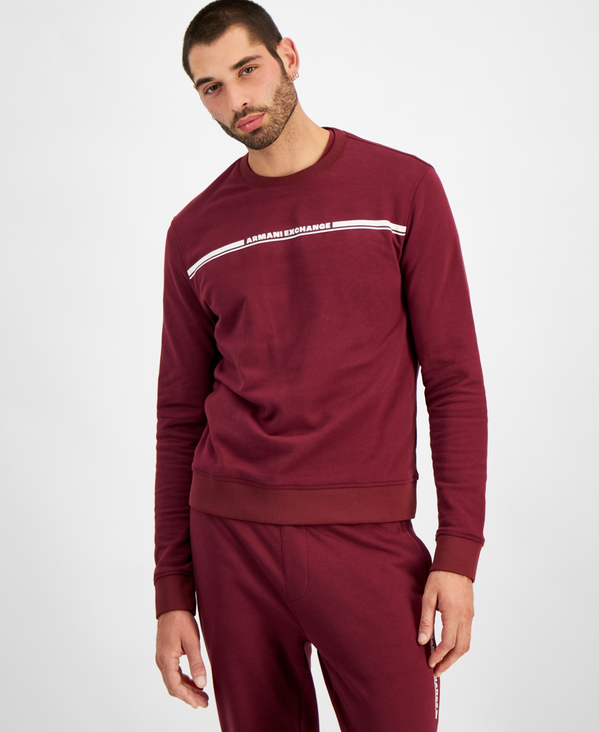 A|X Armani Exchange Men's Long Sleeve Crewneck Linear Logo Sweatshirt, Created for Macy's