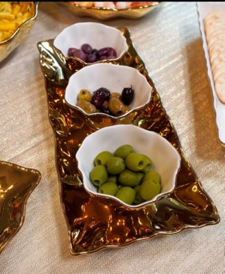 Gold-Silver Tone Coast 4 Piece Set Tray and Condiment Bowls