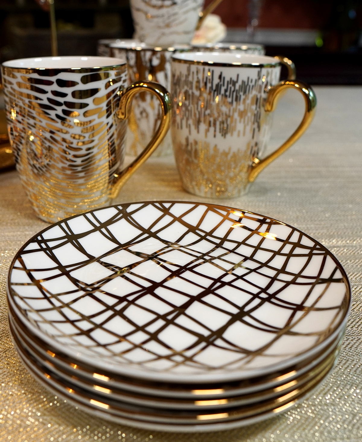 Certified International MatrixSilver Tone Canape Plates Set of 6 - Gold