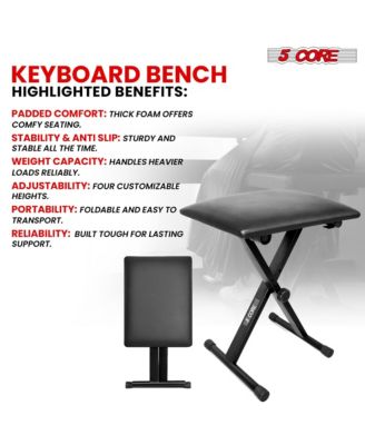Keyboard Bench 2" Padded Cushioned Piano Stool Height Adjustable Guitar Seat Folding Portable - KBB 02 BLK