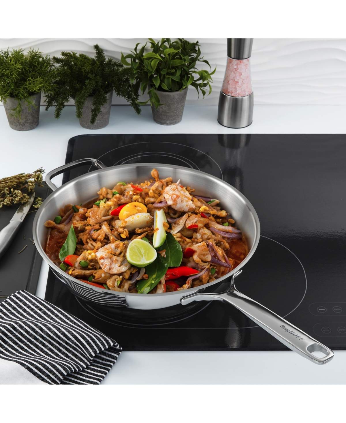 BergHOFF DiNA Helix Recycled 18/10 Stainless Steel 12" Wok 5.6qt.