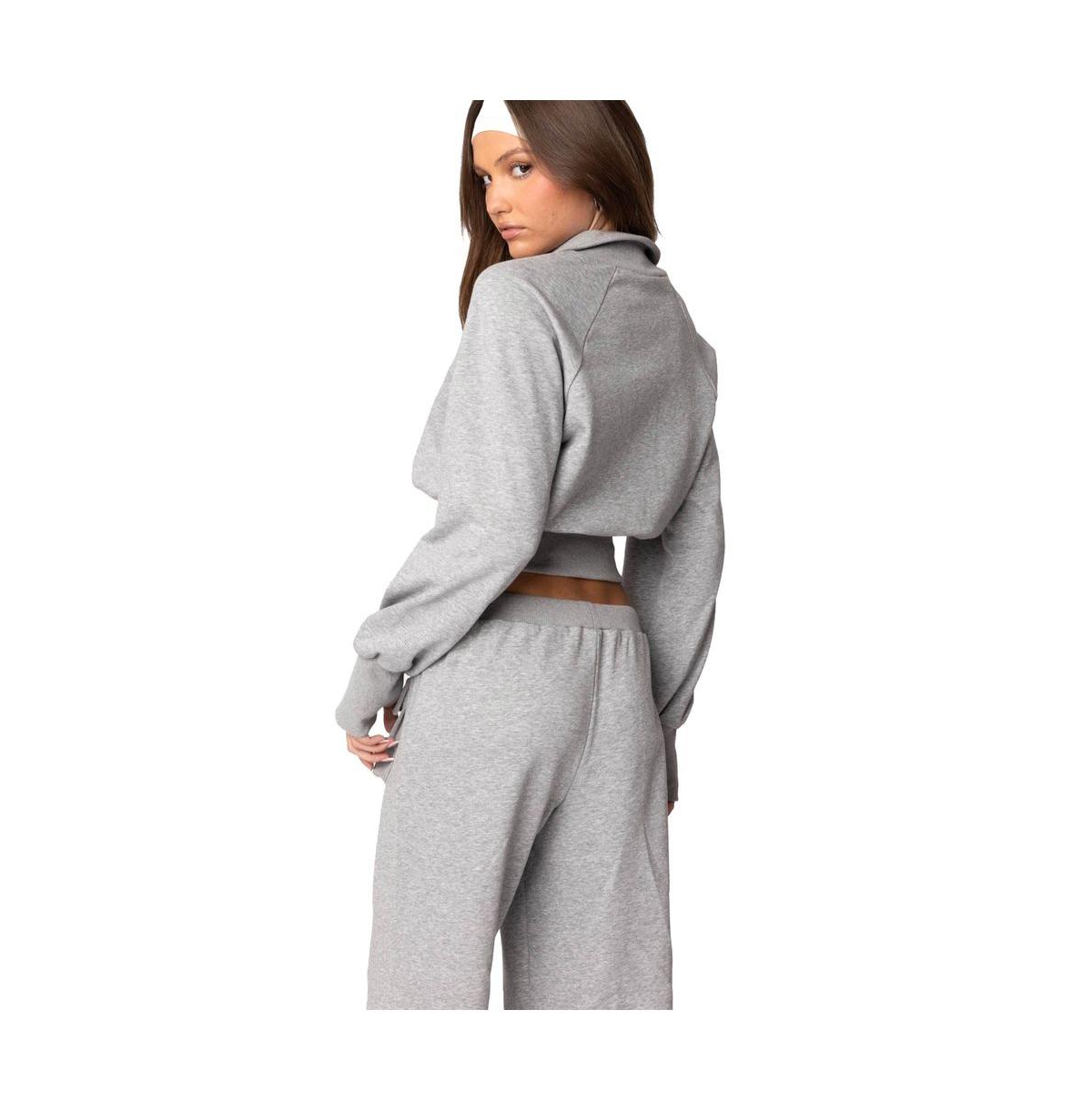 Edikted Women's Bailey French Terry Quarter Zip Top - Gray-melange
