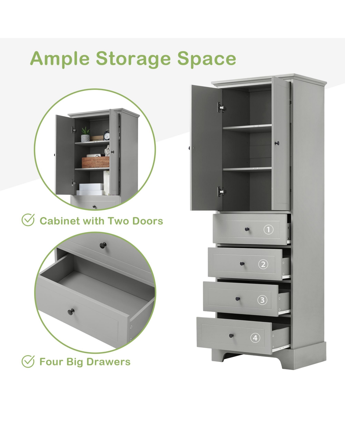 Slickblue Storage Cabinet with 2 Doors and 4 Drawers Stylish Bathroom Organizer for Ample Storage