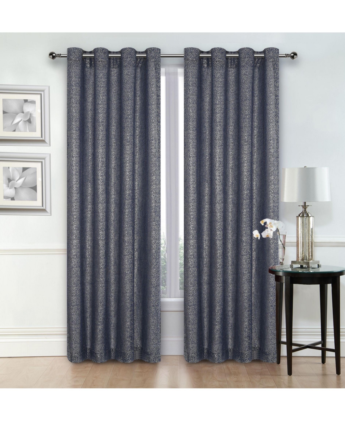 Glam Chic Living 2 Pack Metallic Foil Sparkle Slub Sheer Grommet Top Curtain Panels - Rose - Red