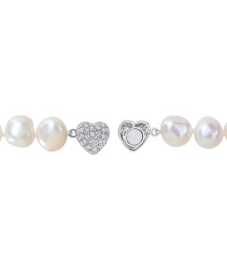 Cultured Freshwater Pearl (11-12mm) & Cubic Zirconia Heart Clasp 18" Collar Necklace