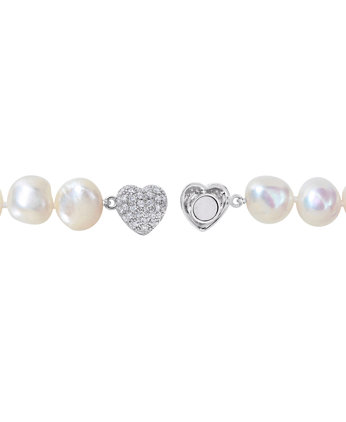 MACY'S CULTURED FRESHWATER PEARL (11-12MM) & CUBIC ZIRCONIA HEART CLASP 18" COLLAR NECKLACE 