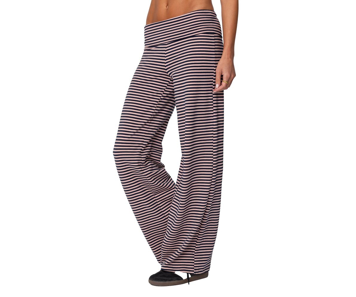 Edikted Women's Lilah Striped Fold Over Pants - Navy-and-pink