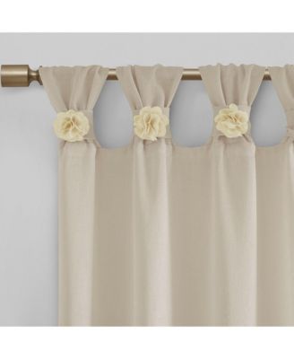 Rosette Floral Embellished Cuff Tab Top Solid Curtain Panel, 50"W x 95"L