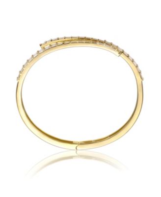 Sterling Silver 14K Gold Plated Cubic Zirconia Pave Bypass Coil Bangle Bracelet