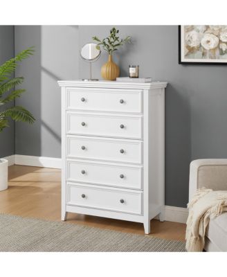 Modern 5-Drawer Dresser – White Cabinet with 5 Drawers, Ideal for Living Room or Farmhouse Closet Storage