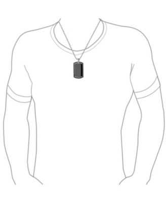 CZ Edge Black Dog Tag Pendant Necklace Stainless Steel with Bead Ball Chain 24 In