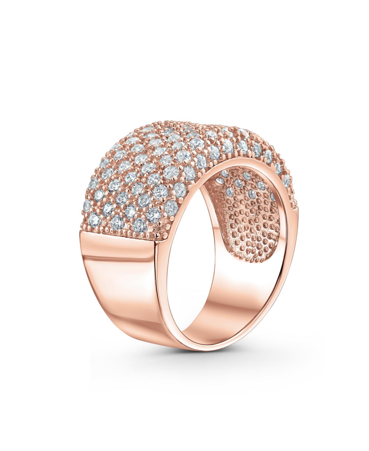 Bling Jewelry Micro Pave Cubic Zirconia Cocktail Wide Cz Pave Statement 1/2 Eternity Band Ring For WomenGold Plated .925 Sterling Silver - Rose