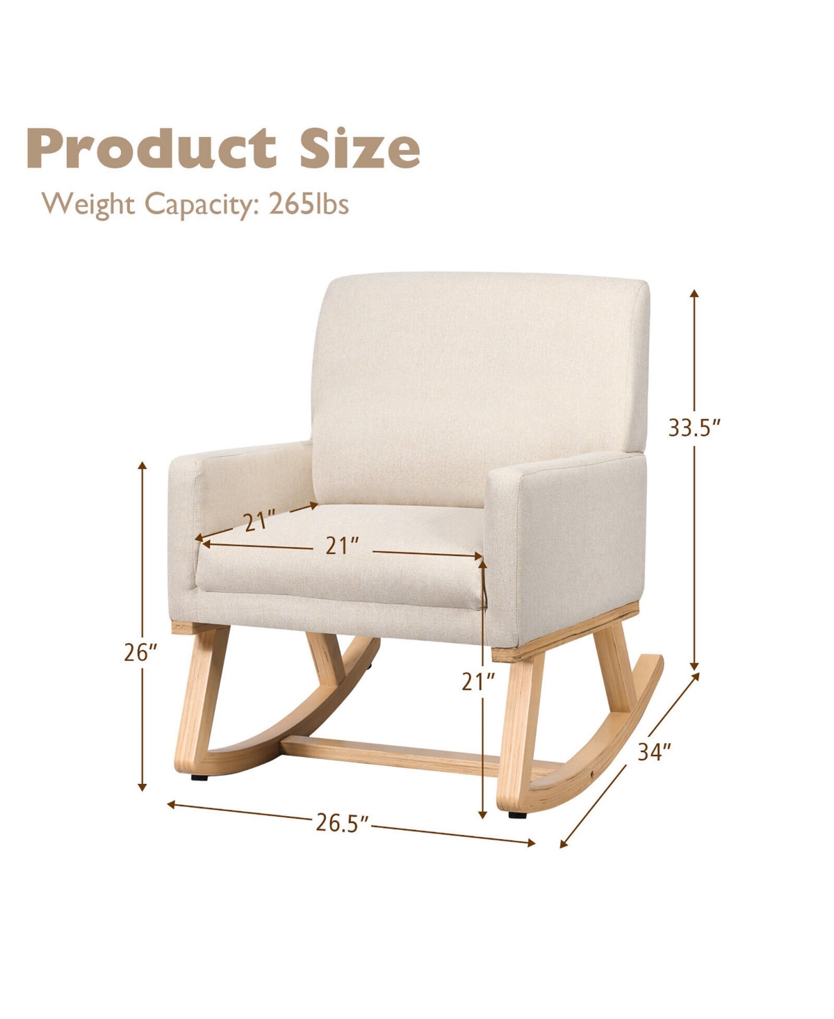 Gymax Mid Century Fabric Lounge Chair Upholstered Accent Armchair Rocking Chair Beige - Light beige+natural