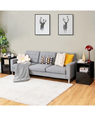 Set of 2 Nightstands Side End Table Storage Cabinet Shelf Living Room White