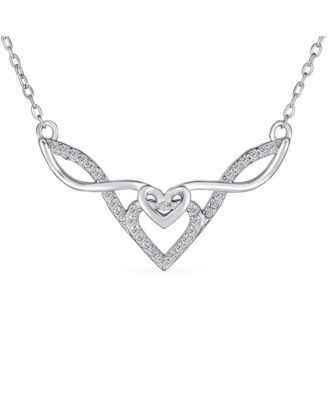 Good Luck Friendship CZ Accent Heart Trinity Irish Love Knot Celtic Necklace Collar Pendant .925 Sterling Silver