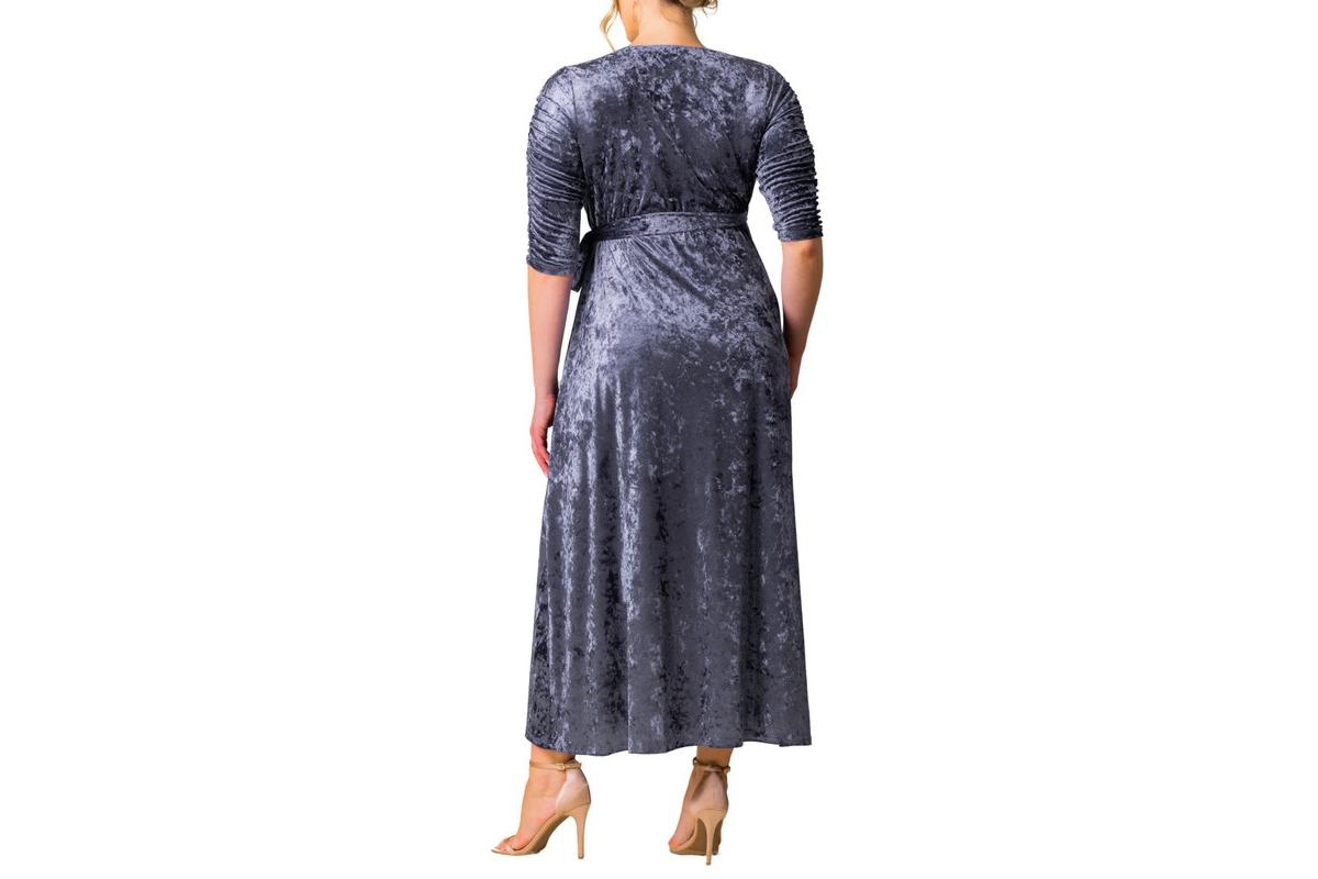 Kiyonna Plus Size Cara Velvet High Low Long Wrap Dress