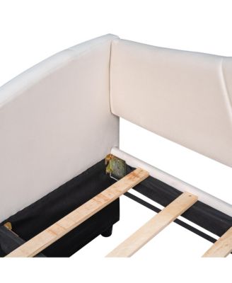 Upholstered Twin Daybed Sofa with Trundle and Wood Slats