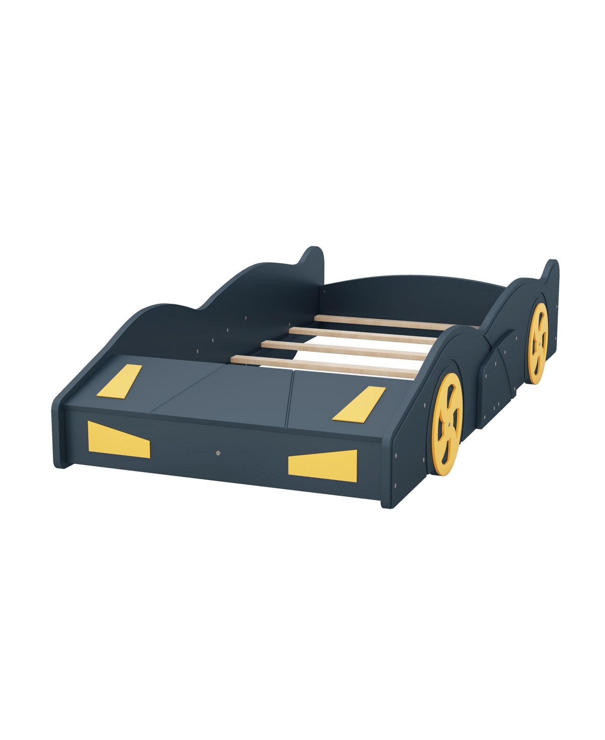 Slickblue Twin Size Race Car-Shaped Platform Bed with Wheels and Storage - Yellow