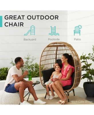 Wicker Egg Chair Oversized Indoor Outdoor Patio Lounger w/ Steel Frame, 440lb Capacity